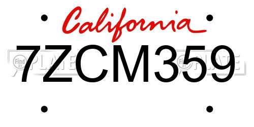 7ZCM359 California License Plate