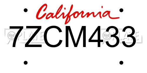 7ZCM433 California License Plate