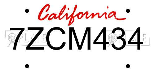 7ZCM434 California License Plate