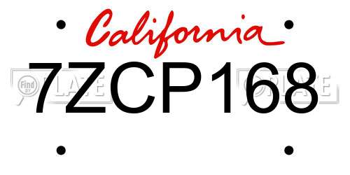 7ZCP168 California License Plate