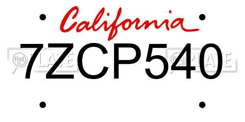 7ZCP540 California License Plate