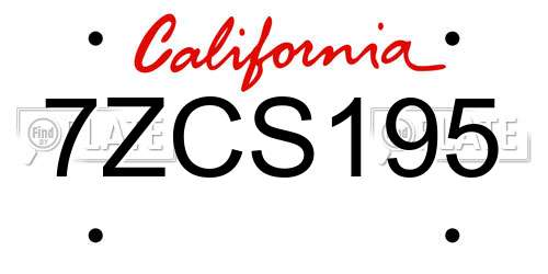 7ZCS195 California License Plate