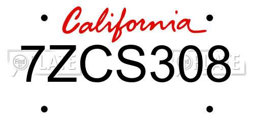 7ZCS308 California License Plate