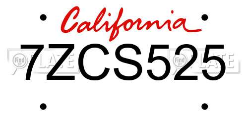 7ZCS525 California License Plate