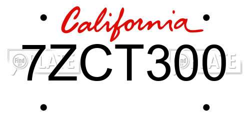 7ZCT300 California License Plate