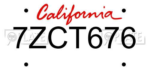 7ZCT676 California License Plate