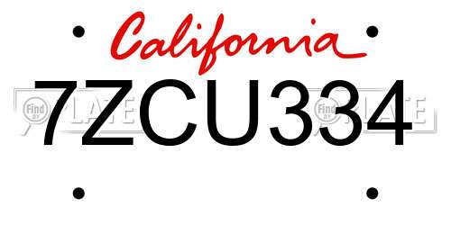 7ZCU334 California License Plate