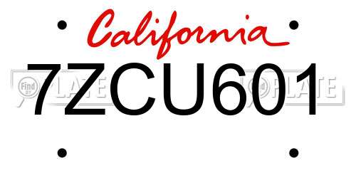 7ZCU601 California License Plate