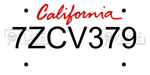 7ZCV379 California License Plate