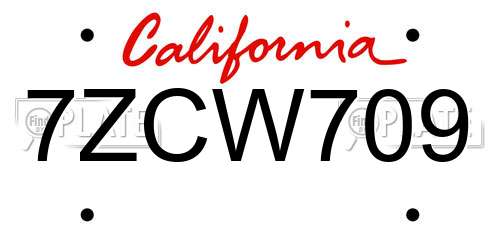 7ZCW709 California License Plate