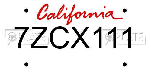 7ZCX111 California License Plate