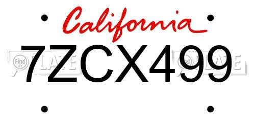 7ZCX499 California License Plate