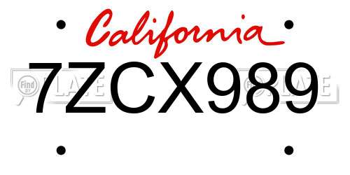 7ZCX989 California License Plate