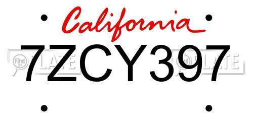 7ZCY397 California License Plate