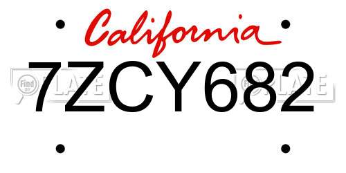 7ZCY682 California License Plate