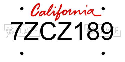 7ZCZ189 California License Plate