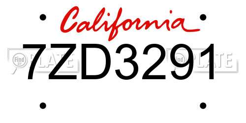7ZD3291 California License Plate