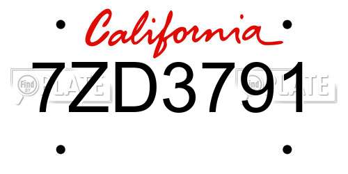 7ZD3791 California License Plate