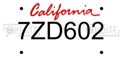7ZD602 California License Plate