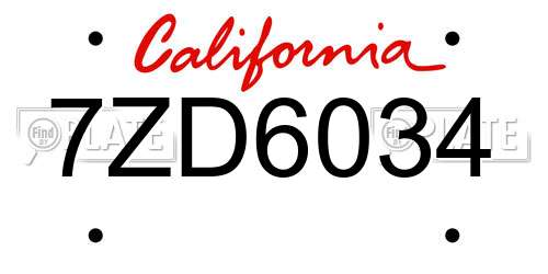 7ZD6034 California License Plate
