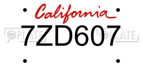 7ZD607 California License Plate