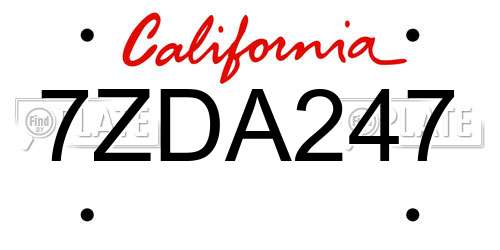 7ZDA247 California License Plate