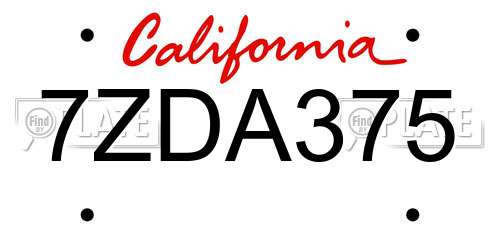 7ZDA375 California License Plate