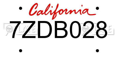 7ZDB028 California License Plate