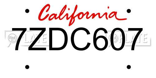 7ZDC607 California License Plate