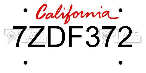 7ZDF372 California License Plate