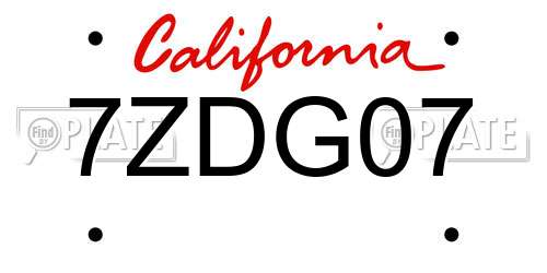 7ZDG07 California License Plate