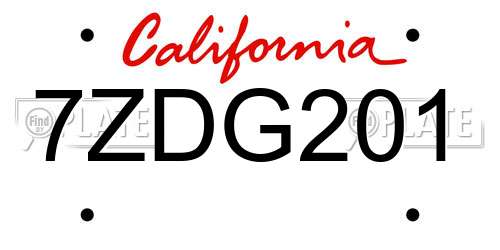 7ZDG201 California License Plate