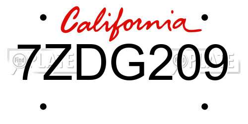 7ZDG209 California License Plate