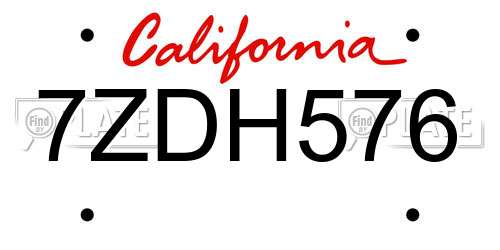7ZDH576 California License Plate