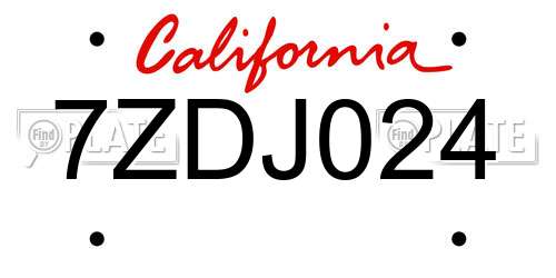 7ZDJ024 California License Plate