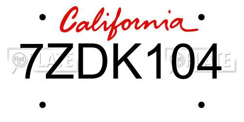 7ZDK104 California License Plate