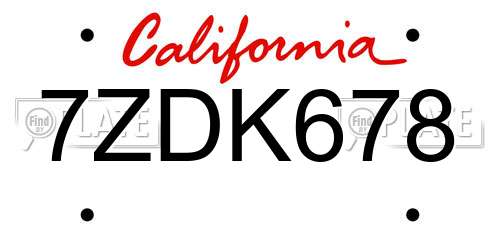 7ZDK678 California License Plate