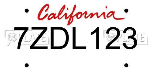 7ZDL123 California License Plate