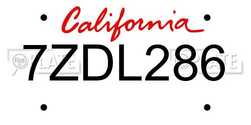7ZDL286 California License Plate