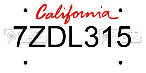 7ZDL315 California License Plate