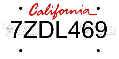 7ZDL469 California License Plate