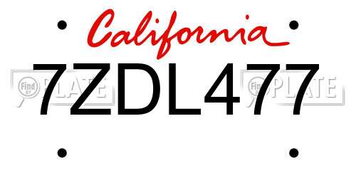 7ZDL477 California License Plate