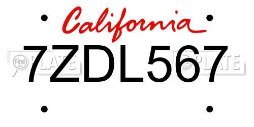 7ZDL567 California License Plate
