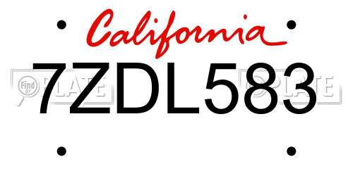 7ZDL583 California License Plate