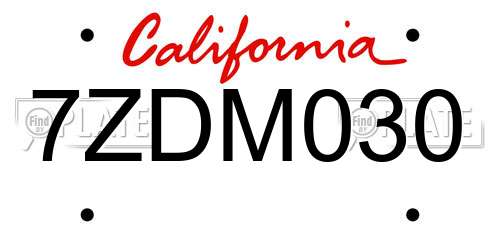 7ZDM030 California License Plate