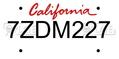 7ZDM227 California License Plate