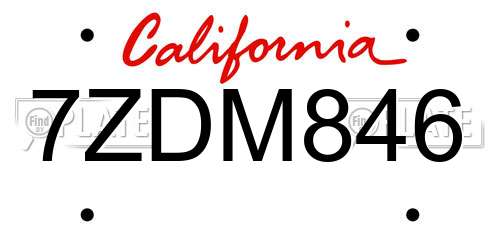 7ZDM846 California License Plate