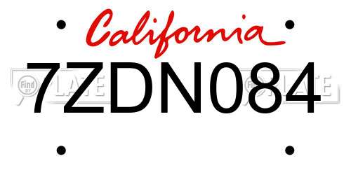 7ZDN084 California License Plate