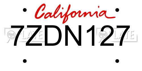 7ZDN127 California License Plate