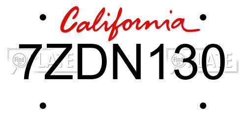 7ZDN130 California License Plate